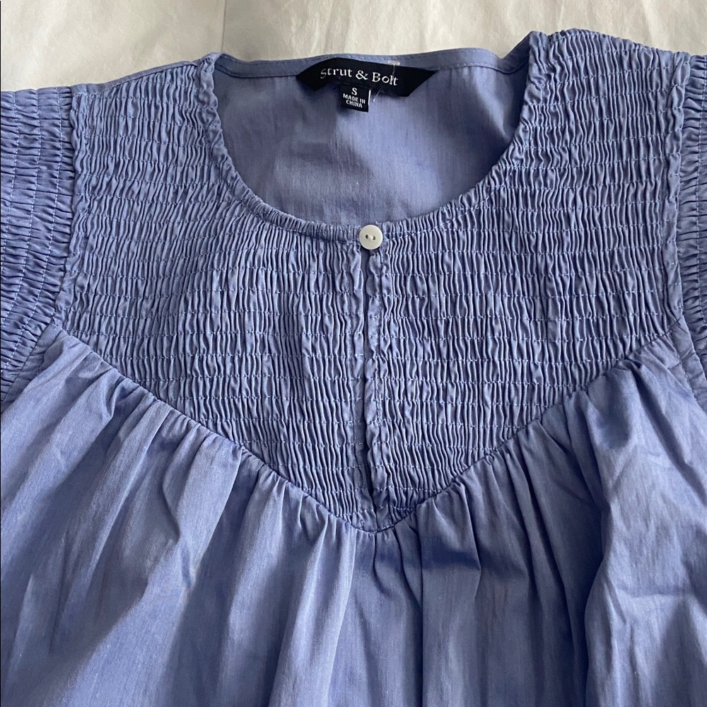 Blue Smocked Dress with Ruffled Sleeves - Picture 5 of 8